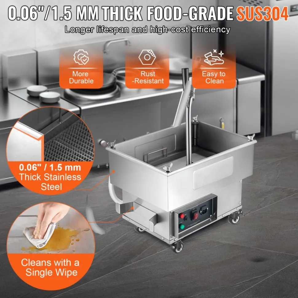 VEVOR Portable Oil Filtering Unit, 18L Capacity, 10 L/min Filtering Speed, Equipped with Swivel Casters and Oil Hose, Ideal for Fast Food Venues