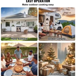VEVOR Portable Outdoor Oven, 12-inch Pizza Oven, Pellet & Chips & Charcoal Tri-Fuel, Iron Spray Pizza Grill, Includes 210° Rotatable Pizza Stone, Scoop, Ideal for Camping & Backyard, Black
