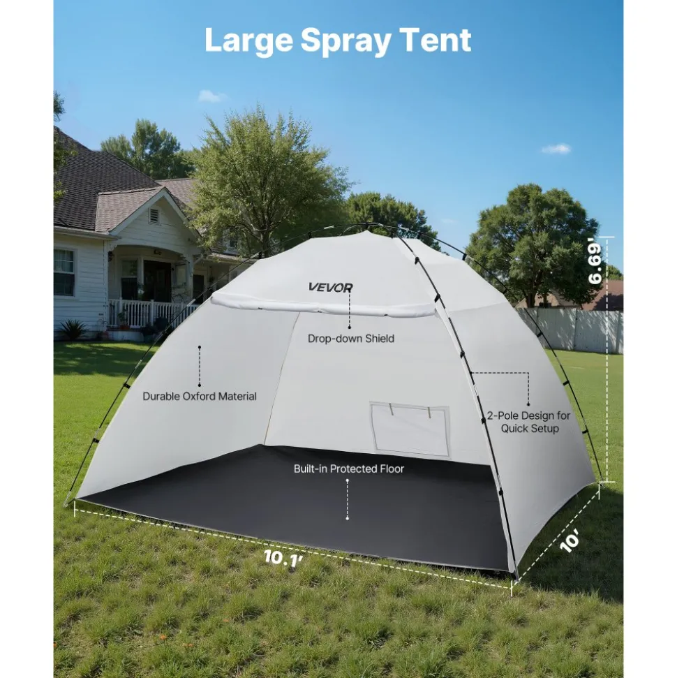 VEVOR Portable Paint Booth Tent, 116.14 x 114.96 x 79.53 inch Painting Tent Station, Spray Shelter with Built-in Floor & Mesh Screen, Large Space, Oxford Spray Painting Tents for Cupboard, Chairs