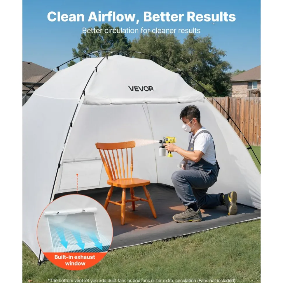VEVOR Portable Paint Booth Tent, 116.14 x 114.96 x 79.53 inch Painting Tent Station, Spray Shelter with Built-in Floor & Mesh Screen, Large Space, Oxford Spray Painting Tents for Cupboard, Chairs