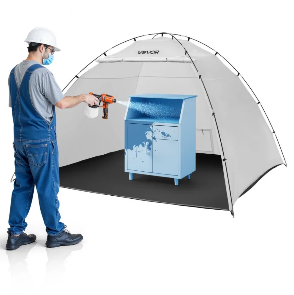 VEVOR Portable Paint Booth Tent, 116.14 x 114.96 x 79.53 inch Painting Tent Station, Spray Shelter with Built-in Floor & Mesh Screen, Large Space, Oxford Spray Painting Tents for Cupboard, Chairs