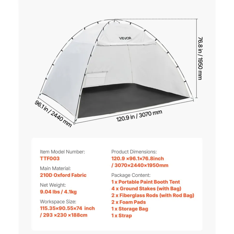 VEVOR Portable Paint Booth Tent, 115.35 x 90.55 x 74 inch Painting Tent Station, Spray Shelter with Built-in Floor & Mesh Screen, Large Space, Oxford Spray Painting Tents for Cupboard, Chairs, Tables