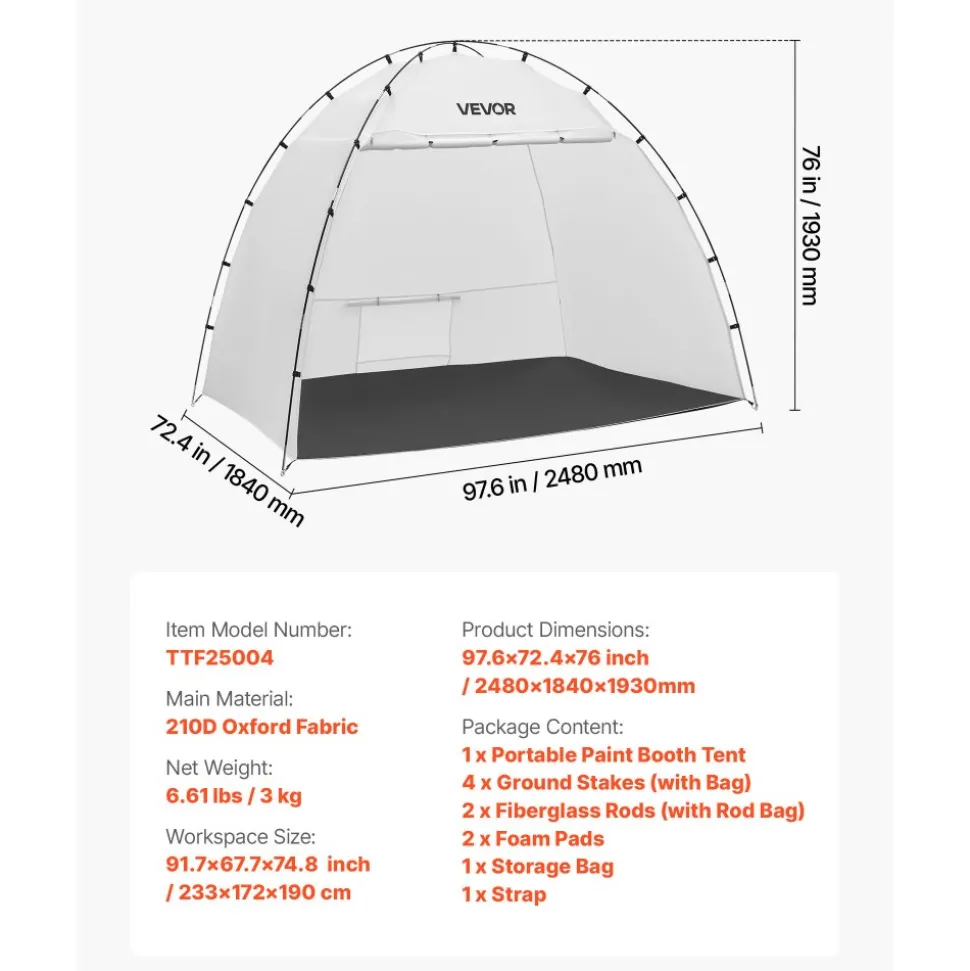 VEVOR Portable Paint Booth Tent, 91.7 x 67.7 x 74.8 inch Painting Tent Station, Spray Shelter with Built-in Floor & Mesh Screen, Large Space, Oxford Spray Painting Tents for Cupboard, Chairs, Tables
