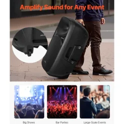 VEVOR Portable PA System, 2000W (PMPO) Powered, Sound System Set with 3 Channel Mixer, Dual Speakers, Wireless Bluetooth, Microphone, Compact Stands, USB & SD Inputs, Remote Control, for DJs Events