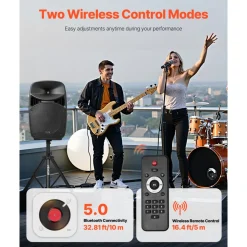 VEVOR Portable PA System, 2000W (PMPO) Powered, Sound System Set with 3 Channel Mixer, Dual Speakers, Wireless Bluetooth, Microphone, Compact Stands, USB & SD Inputs, Remote Control, for DJs Events
