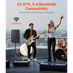VEVOR Portable PA System, 300W Powered, Sound System Set with 8 Channel Mixer, Dual Speakers, Wireless Bluetooth, Microphone, Compact Stands, USB SD XLR RCA Inputs, Remote Control, for DJs Events