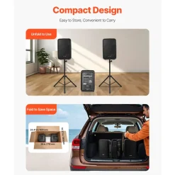 VEVOR Portable PA System, 300W Powered, Sound System Set with 8 Channel Mixer, Dual Speakers, Wireless Bluetooth, Microphone, Compact Stands, USB SD XLR RCA Inputs, Remote Control, for DJs Events