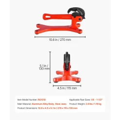 VEVOR Portable Pipe Vise, Lightweight Aluminum Pipe Vise with 1/8" to 1-1/2" Â Clamping Capacity, Ideal for Onsite Plumbing Installation, Repair, and Maintenance