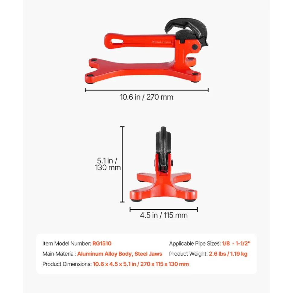 VEVOR Portable Pipe Vise, Lightweight Aluminum Pipe Vise with 1/8" to 1-1/2" Clamping Capacity, Ideal for Onsite Plumbing Installation, Repair, and Maintenance