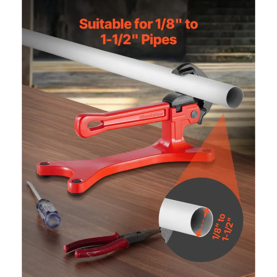 VEVOR Portable Pipe Vise, Lightweight Aluminum Pipe Vise with 1/8" to 1-1/2" Clamping Capacity, Ideal for Onsite Plumbing Installation, Repair, and Maintenance