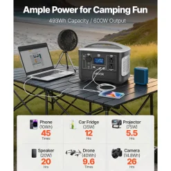 VEVOR Portable Power Station, 600W Solar Generator Power Station, 493Wh LiFePO4 Battery Backup with 8 Output Ports for Home Emergency, Outdoor Camping, RV Travel (Solar Panel NOT Included)