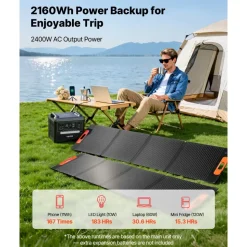 VEVOR Portable Power Station, 2400W Portable Solar Generator with 2PCS * 200W Foldable Solar Panels, 2160Wh Expandable LiFePO4 Battery Backup with 10 Output Ports for Home Backup Outdoor Camping RV