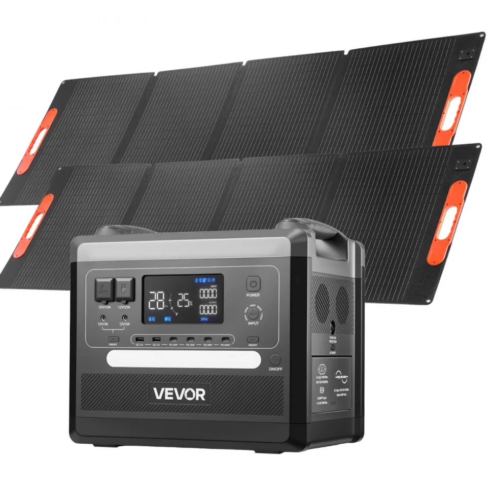 VEVOR Portable Power Station, 2400W Portable Solar Generator with 2PCS * 200W Foldable Solar Panels, 2160Wh Expandable LiFePO4 Battery Backup with 10 Output Ports for Home Backup Outdoor Camping RV