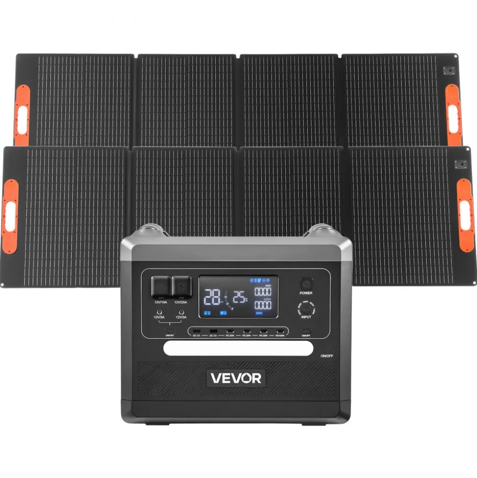 VEVOR Portable Power Station, 2400W Portable Solar Generator with 2PCS * 200W Foldable Solar Panels, 2160Wh Expandable LiFePO4 Battery Backup with 10 Output Ports for Home Backup Outdoor Camping RV