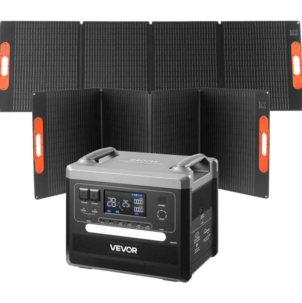 VEVOR Portable Power Station, 2400W Portable Solar Generator with 2PCS * 200W Foldable Solar Panels, 2160Wh Expandable LiFePO4 Battery Backup with 10 Output Ports for Home Backup Outdoor Camping RV