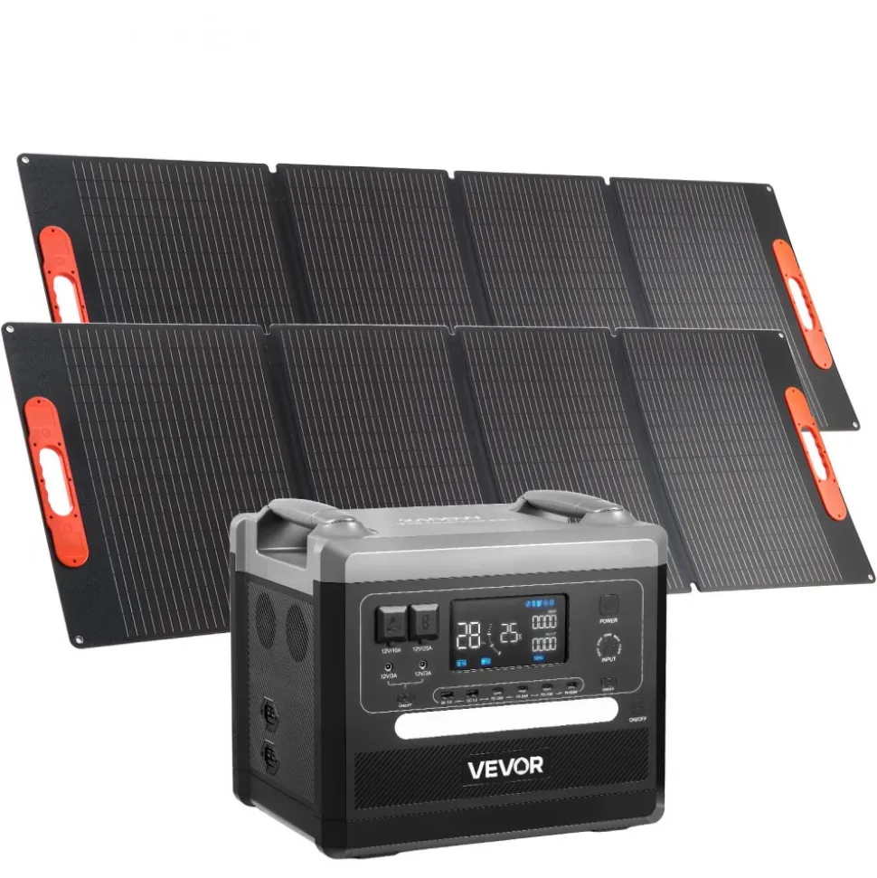 VEVOR Portable Power Station, 2400W Portable Solar Generator with 2PCS * 200W Foldable Solar Panels, 2160Wh Expandable LiFePO4 Battery Backup with 10 Output Ports for Home Backup Outdoor Camping RV