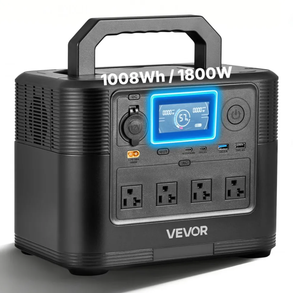 VEVOR Portable Power Station, 1800W Solar Generator Power Station, 1008Wh LiFePO4 Battery Backup with 9 Output Ports for for Home Emergency, Outdoor Camping, RV Travel (Solar Panel NOT Included)