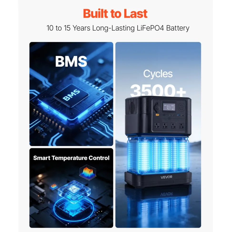 VEVOR Portable Power Station, 1800W Solar Generator Power Station, 1008Wh LiFePO4 Battery Backup with 9 Output Ports for for Home Emergency, Outdoor Camping, RV Travel (Solar Panel NOT Included)