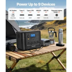 VEVOR Portable Power Station, 1800W Solar Generator Power Station, 1008Wh LiFePO4 Battery Backup with 9 Output Ports for for Home Emergency, Outdoor Camping, RV Travel (Solar Panel NOT Included)