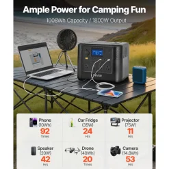 VEVOR Portable Power Station, 1800W Solar Generator Power Station, 1008Wh LiFePO4 Battery Backup with 9 Output Ports for for Home Emergency, Outdoor Camping, RV Travel (Solar Panel NOT Included)