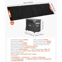 VEVOR Portable Power Station, 3000W Solar Generator Power Station, 3072Wh LiFePO4 Battery Backup with 15 Output Ports for for Home Emergency, Outdoor Camping, RV Travel (Solar Panel NOT Included)