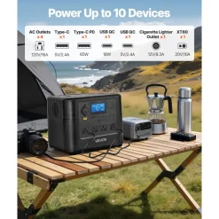 VEVOR Portable Power Station, 1200W Solar Generator Power Station, 806Wh LiFePO4 Battery Backup with 10 Output Ports for Home Emergency, Outdoor Camping, RV Travel (Solar Panel NOT Included)