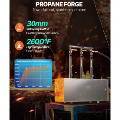 VEVOR Portable Propane Forge, 3 Burners, 2600℉ Tool and Knife Making Blacksmithing Farrier Forge, Large Capacity Square Shape, Stainless Steel Gas Forging Tools and Equipment, Use for Metal Forging