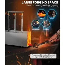 VEVOR Portable Propane Forge, 3 Burners, 2600℉ Tool and Knife Making Blacksmithing Farrier Forge, Large Capacity Square Shape, Stainless Steel Gas Forging Tools and Equipment, Use for Metal Forging
