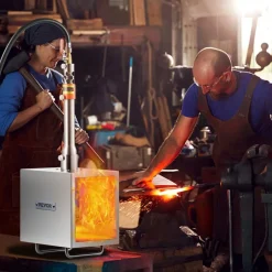 VEVOR Portable Propane Forge, 1 Burner, 2600℉ Tool and Knife Making Blacksmithing Farrier Forge, Large Capacity Square Shape, Stainless Steel Gas Forging Tools and Equipment, Use for Metal Forging