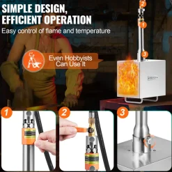 VEVOR Portable Propane Forge, 1 Burner, 2600℉ Tool and Knife Making Blacksmithing Farrier Forge, Large Capacity Square Shape, Stainless Steel Gas Forging Tools and Equipment, Use for Metal Forging