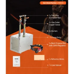 VEVOR Portable Propane Forge, 2 Burners, 2600℉ Tool and Knife Making Blacksmithing Farrier Forge, Large Capacity Square Shape, Stainless Steel Gas Forging Tools and Equipment, Use for Metal Forging