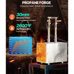 VEVOR Portable Propane Forge, 2 Burners, 2600℉ Tool and Knife Making Blacksmithing Farrier Forge, Large Capacity Square Shape, Stainless Steel Gas Forging Tools and Equipment, Use for Metal Forging