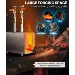 VEVOR Portable Propane Forge, 2 Burners, 2600℉ Tool and Knife Making Blacksmithing Farrier Forge, Large Capacity Square Shape, Stainless Steel Gas Forging Tools and Equipment, Use for Metal Forging
