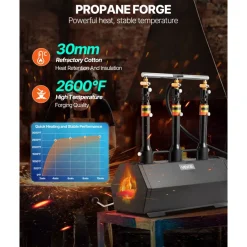 VEVOR Portable Propane Forge, 3 Burners, 2600℉ Tool and Knife Making Blacksmithing Farrier Forge, Large Capacity Hexagon, Cold-Rolled Steel Gas Forging Tools and Equipment, Use for Metal Forging