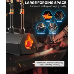 VEVOR Portable Propane Forge, 3 Burners, 2600℉ Tool and Knife Making Blacksmithing Farrier Forge, Large Capacity Hexagon, Cold-Rolled Steel Gas Forging Tools and Equipment, Use for Metal Forging