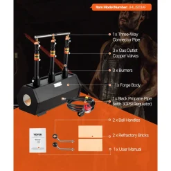 VEVOR Portable Propane Forge, 3 Burners, 2600℉ Tool and Knife Making Blacksmithing Farrier Forge, Large Capacity Hexagon, Cold-Rolled Steel Gas Forging Tools and Equipment, Use for Metal Forging