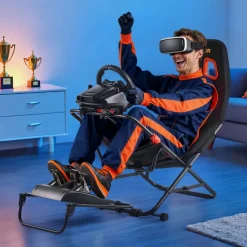 VEVOR Portable Racing Wheel Stand, Foldable & Adjustable Steering Sim Wheel Stand, 18.5 in Seat Inner Width, Compatible with Logitech G923/G920/G29, Thrustmaster T248P, Fanatec, Hori, Mad Catz, Black