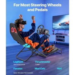 VEVOR Portable Racing Wheel Stand, Foldable & Adjustable Steering Sim Wheel Stand, 18.5 in Seat Inner Width, Compatible with Logitech G923/G920/G29, Thrustmaster T248P, Fanatec, Hori, Mad Catz, Black