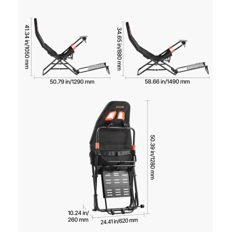 VEVOR Portable Racing Wheel Stand, Foldable & Adjustable Steering Sim Wheel Stand, 18.5 in Seat Inner Width, Compatible with Logitech G923/G920/G29, Thrustmaster T248P, Fanatec, Hori, Mad Catz, Black