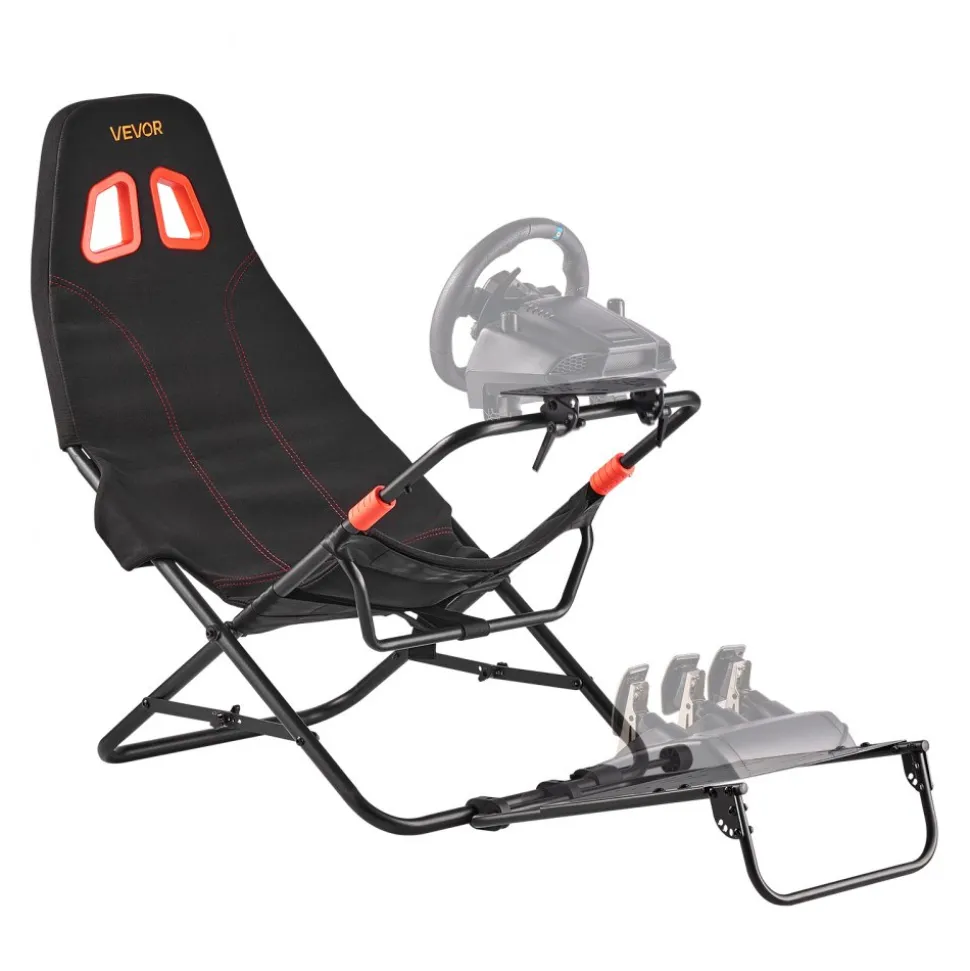 VEVOR Portable Racing Wheel Stand, Foldable & Adjustable Steering Sim Wheel Stand, 18.5 in Seat Inner Width, Compatible with Logitech G923/G920/G29, Thrustmaster T248P, Fanatec, Hori, Mad Catz, Black