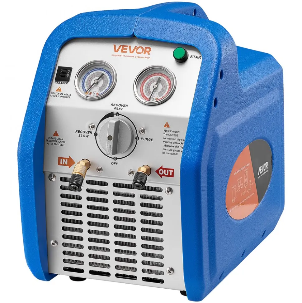 VEVOR Portable Refrigerant Recovery Machine, 1 HP 120V 60Hz Dual Cylinder AC Recovery Machine for Liquid Vapor Refrigerant, 1750 RPM Recycling Unit HVAC for Automotive & Household Air Conditioning