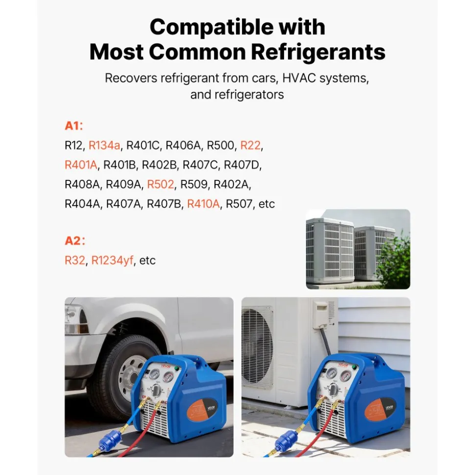 VEVOR Portable Refrigerant Recovery Machine, 1 HP 120V 60Hz Dual Cylinder AC Recovery Machine for Liquid Vapor Refrigerant, 1750 RPM Recycling Unit HVAC for Automotive & Household Air Conditioning