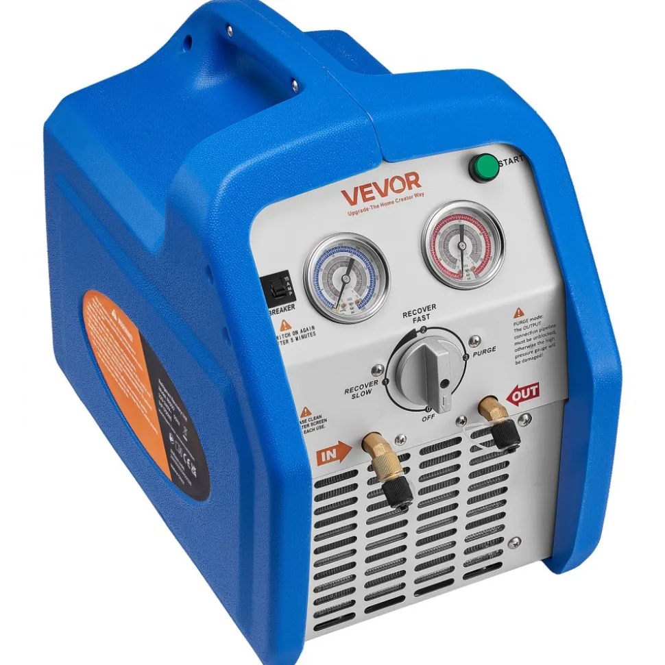 VEVOR Portable Refrigerant Recovery Machine, 1 HP 120V 60Hz Dual Cylinder AC Recovery Machine for Liquid Vapor Refrigerant, 1750 RPM Recycling Unit HVAC for Automotive & Household Air Conditioning
