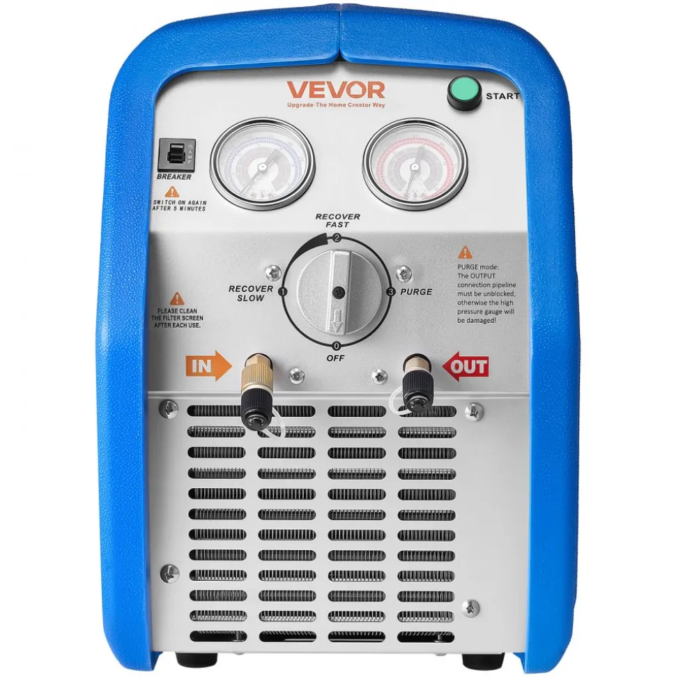 VEVOR Portable Refrigerant Recovery Machine, 1 HP 120V 60Hz Dual Cylinder AC Recovery Machine for Liquid Vapor Refrigerant, 1750 RPM Recycling Unit HVAC for Automotive & Household Air Conditioning