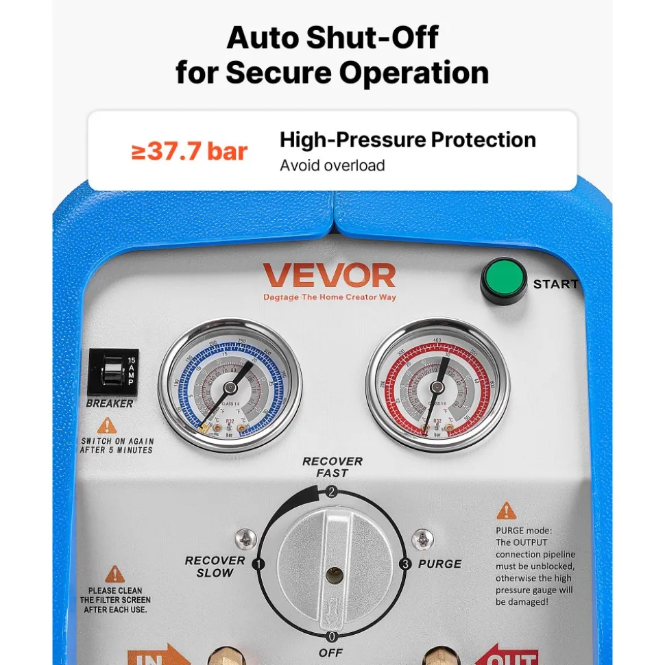 VEVOR Portable Refrigerant Recovery Machine, 1 HP 120V 60Hz Dual Cylinder AC Recovery Machine for Liquid Vapor Refrigerant, 1750 RPM Recycling Unit HVAC for Automotive & Household Air Conditioning