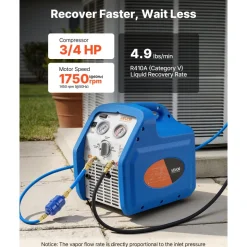 VEVOR Portable Refrigerant Recovery Machine, 3/4 HP 120V 60Hz Single Cylinder AC Recovery Machine for Liquid Vapor Refrigerant, 1750 RPM Recycling Unit HVAC for Automotive & Household Air Conditioning