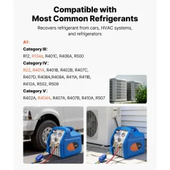 VEVOR Portable Refrigerant Recovery Machine, 3/4 HP 120V 60Hz Single Cylinder AC Recovery Machine for Liquid Vapor Refrigerant, 1750 RPM Recycling Unit HVAC for Automotive & Household Air Conditioning