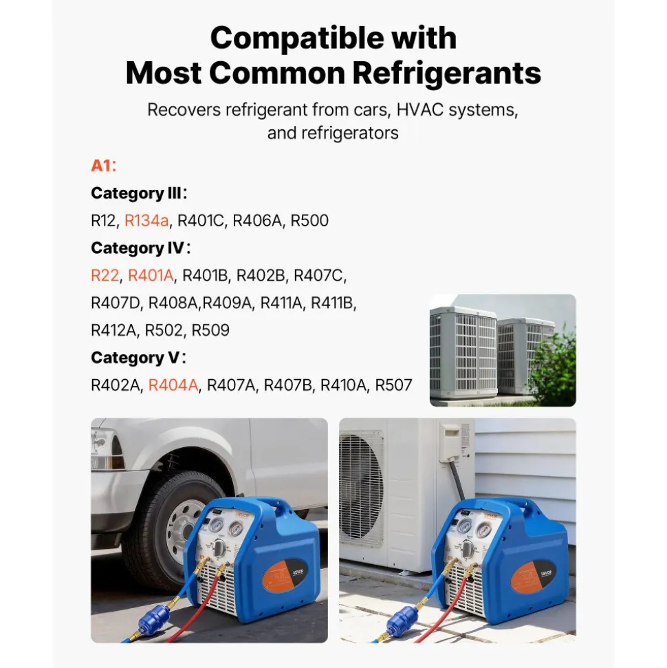 VEVOR Portable Refrigerant Recovery Machine, 3/4 HP 120V 60Hz Single Cylinder AC Recovery Machine for Liquid Vapor Refrigerant, 1750 RPM Recycling Unit HVAC for Automotive & Household Air Conditioning