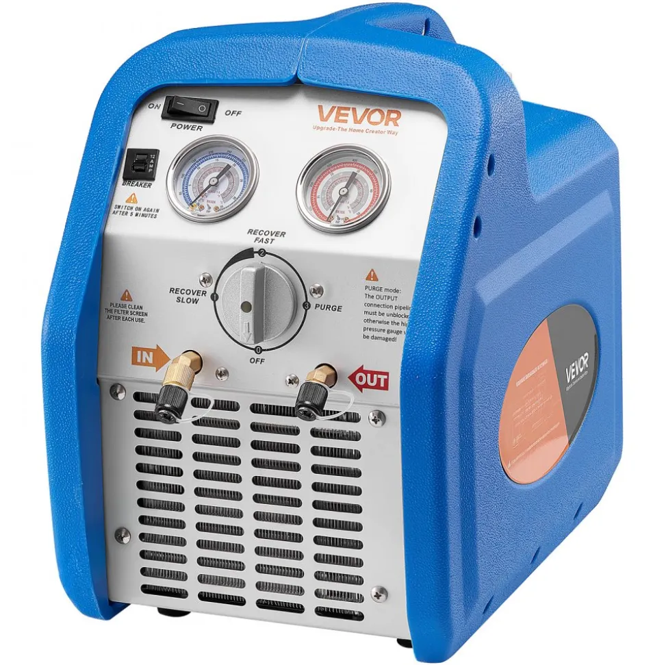 VEVOR Portable Refrigerant Recovery Machine, 3/4 HP 120V 60Hz Single Cylinder AC Recovery Machine for Liquid Vapor Refrigerant, 1750 RPM Recycling Unit HVAC for Automotive & Household Air Conditioning