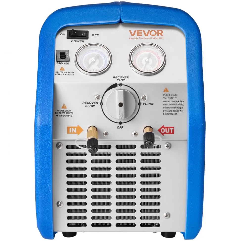 VEVOR Portable Refrigerant Recovery Machine, 3/4 HP 120V 60Hz Single Cylinder AC Recovery Machine for Liquid Vapor Refrigerant, 1750 RPM Recycling Unit HVAC for Automotive & Household Air Conditioning